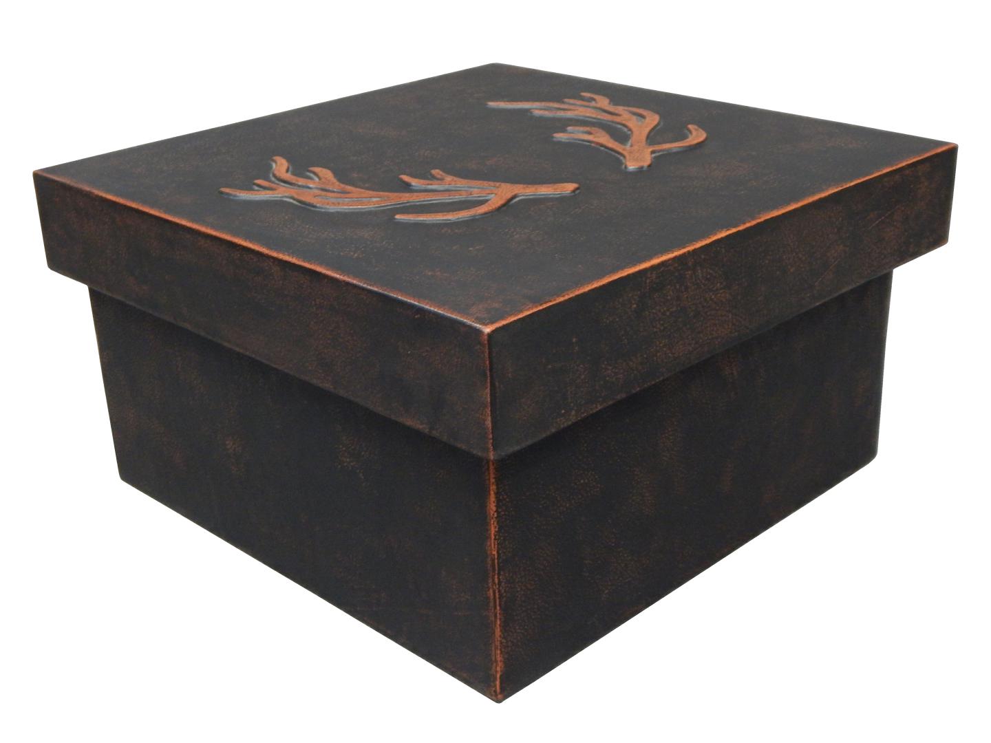 leather box with an antler deer horns design on high relief